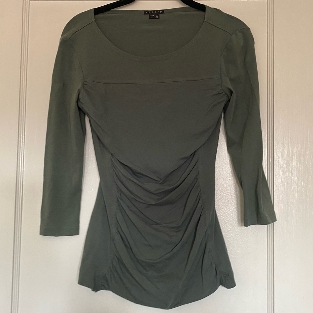 THEORY GREEN RUCHED TOP